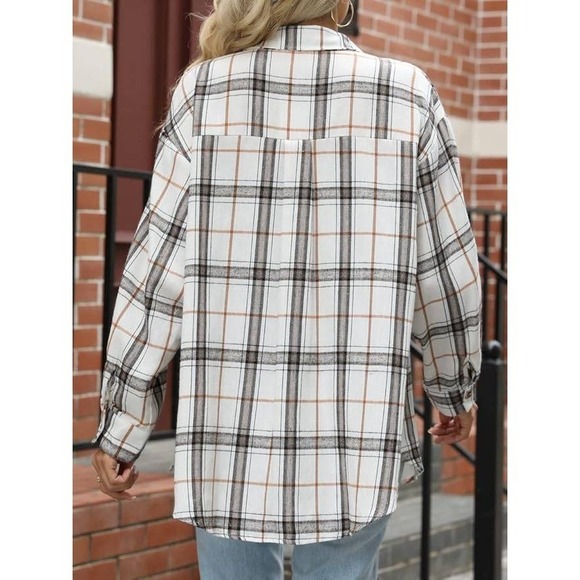 Oversized Plaid Flannel Shirt Button Down Long Sleeve Top Shacket - Picture 6 of 6